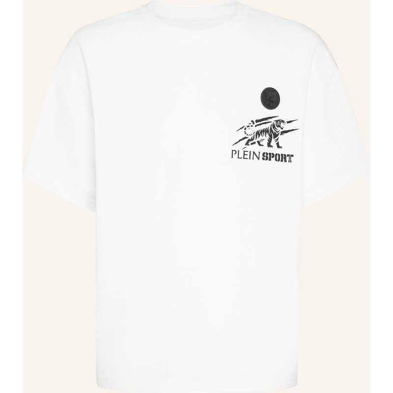 Plein Sport Kurzarm-Rundhals-T-Shirt Tiger weiss