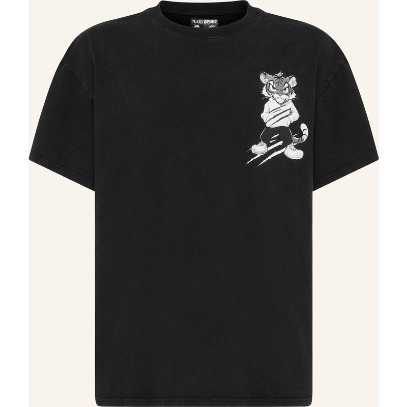 Plein Sport Kurzarm-Rundhals-T-Shirt Tiger schwarz