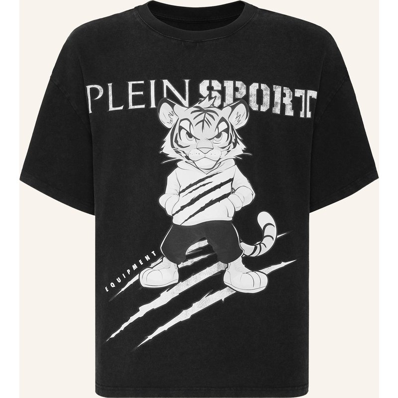 Plein Sport Kurzarm-Rundhals-T-Shirt Tiger schwarz