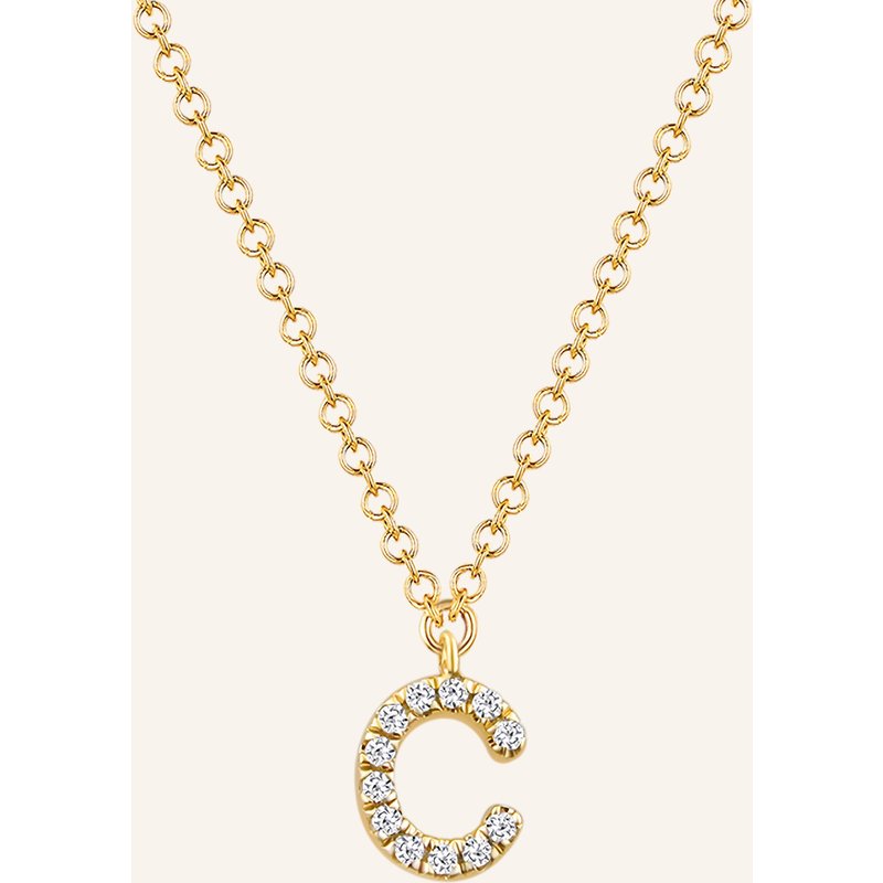 Leaf Initialien Halskette „C“ Aus 14 Karat Gelbgold Mit Diamanten gold