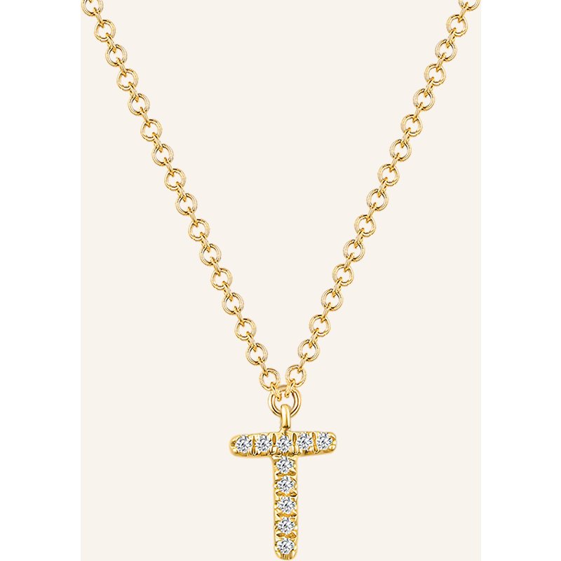 Leaf Initialien Halskette „T“ Aus 14 Karat Gelbgold Mit Diamanten gold