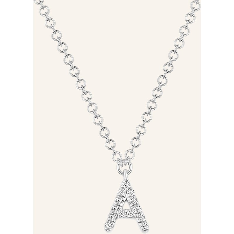 Leaf Initialien Halskette „A“ Aus 14 Karat Weißgold Mit Diamanten silber