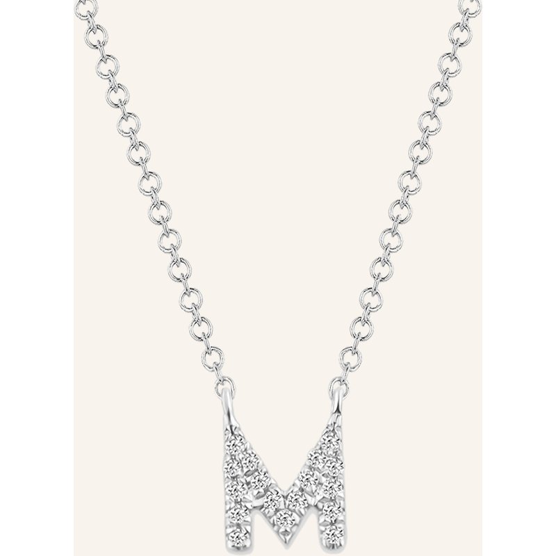 Leaf Initialien Halskette „M“ Aus 14 Karat Weißgold Mit Diamanten silber