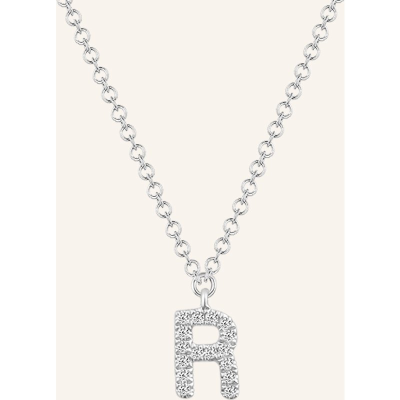 Leaf Initialien Halskette „R“ Aus 14 Karat Weißgold Mit Diamanten silber