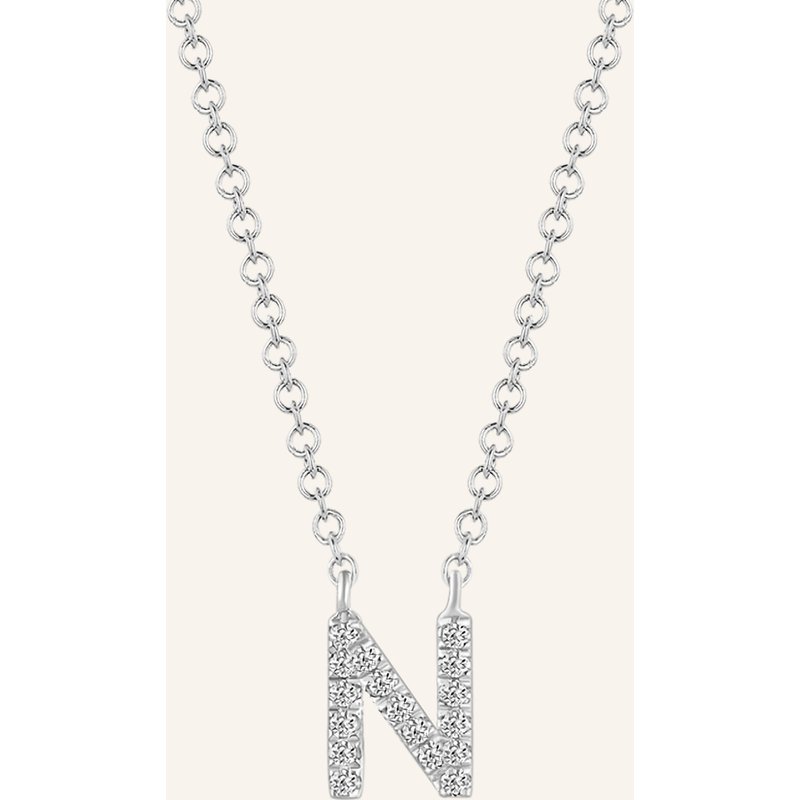 Leaf Initialien Halskette „N“ Aus 14 Karat Weißgold Mit Diamanten silber