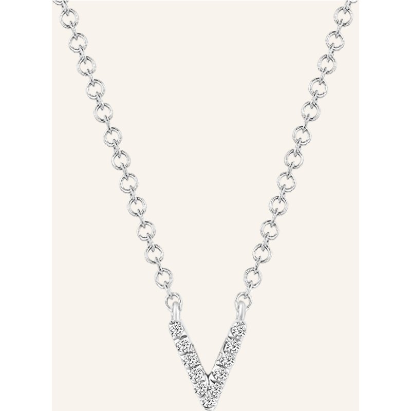 Leaf Initialien Halskette „V“ Aus 14 Karat Weißgold Mit Diamanten silber