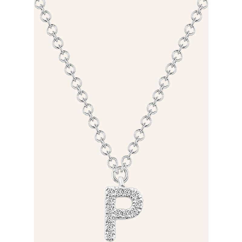 Leaf Initialien Halskette „P“ Aus 14 Karat Weißgold Mit Diamanten silber