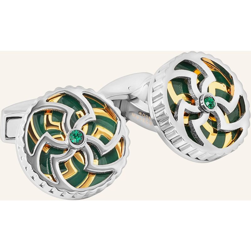 Tateossian Rotating Trinity Manschettenknöpfe In Green Emaille With Swarovski Crystals gruen