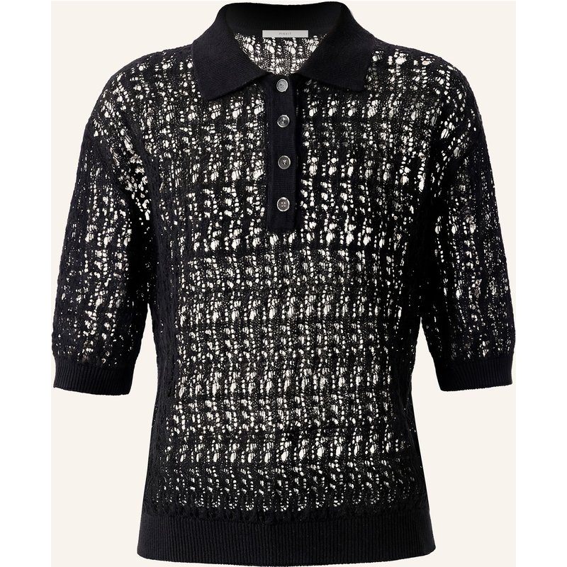 Pinxit Leinen-Poloshirt schwarz