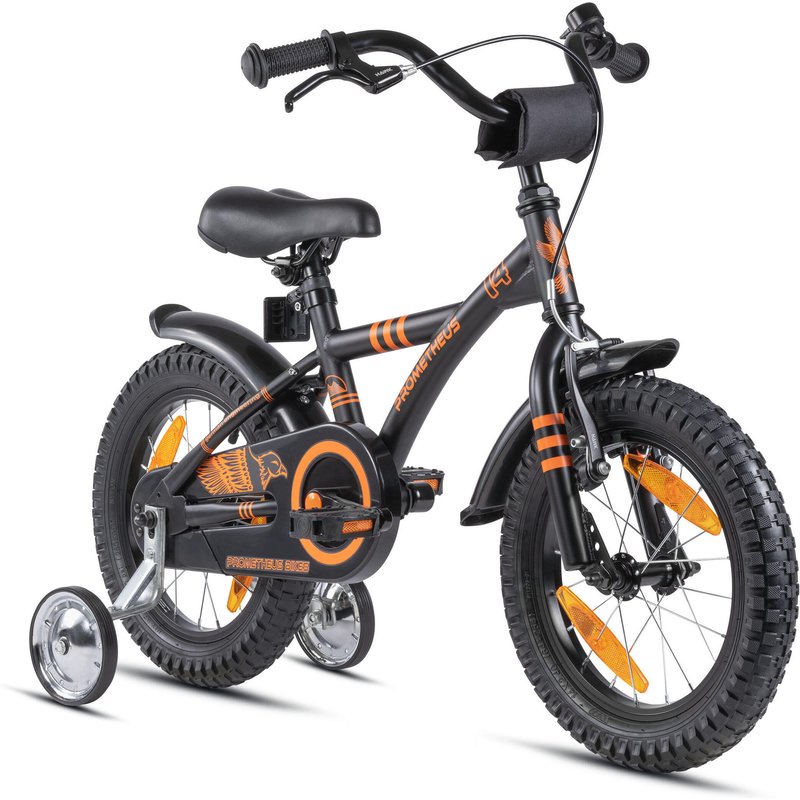 Kinderfahrrad 14 Zoll ab 3 Jahren Schwarz-Orange – Rücktritt & Stützräder