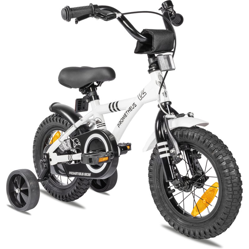Kinderfahrrad 12 Zoll ab 3 Jahren Weiß-Schwarz – Rücktritt & Stützräder