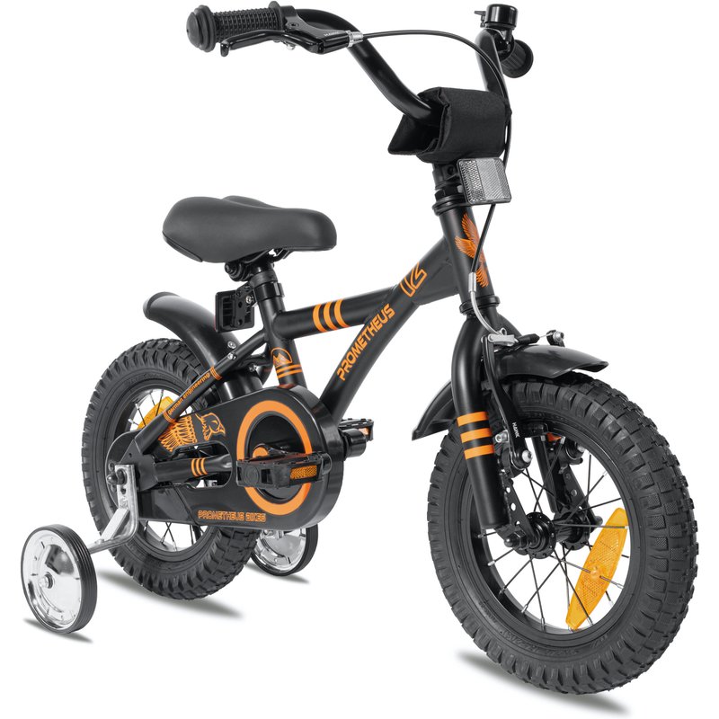 Kinderfahrrad 12 Zoll ab 3 Jahren Schwarz-Orange – Rücktritt & Stützräder