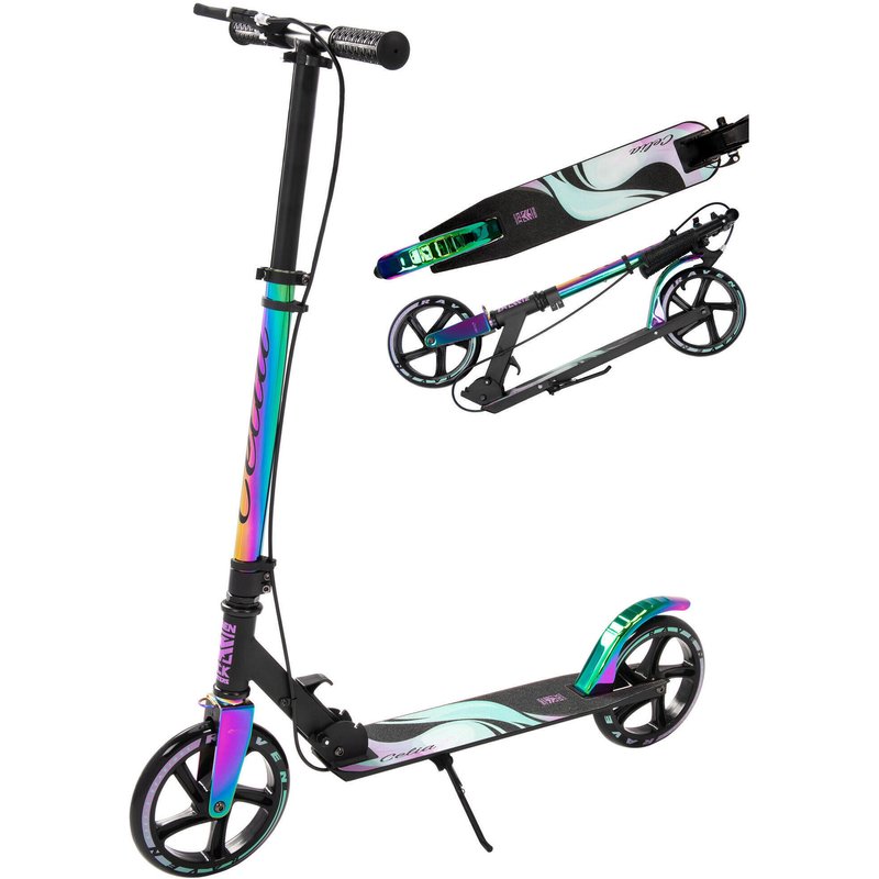 Klappbarer Roller mit Bremse, Klingel und Flaschenhalter 200mm Celia Schwarz