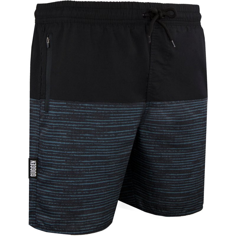 1803-1804 Herren Badehose mit Muster Blau Schwarz Gestreift