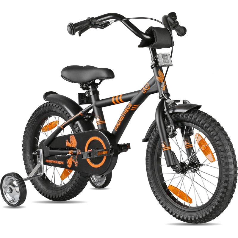 Kinderfahrrad 16 Zoll ab 4 Jahren Schwarz-Orange – Rücktritt & Stützräder