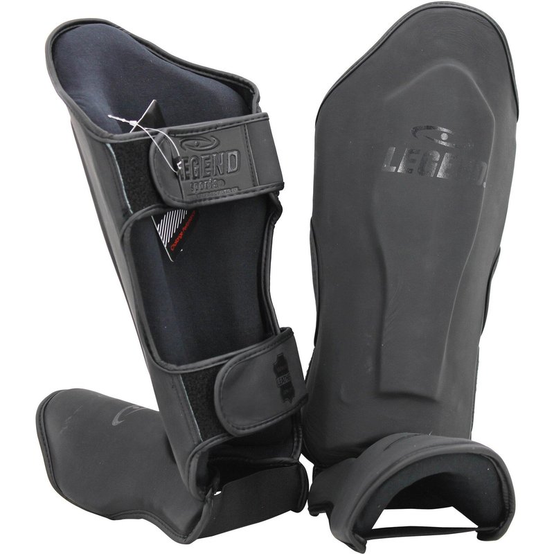Schienbeinschoner Kickboxen Leder PRO Mattschwarz