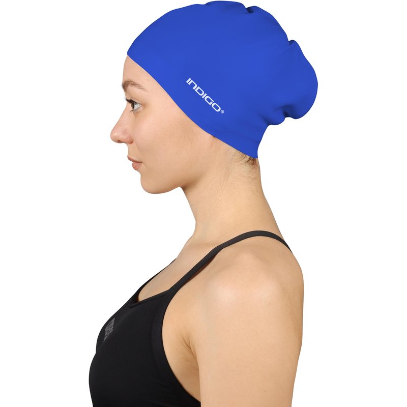 Badekappe Schwimmen für lange Haare INDIGO