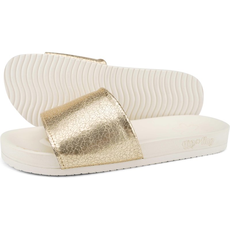 Damen Sandale pool metallic cracked Gold