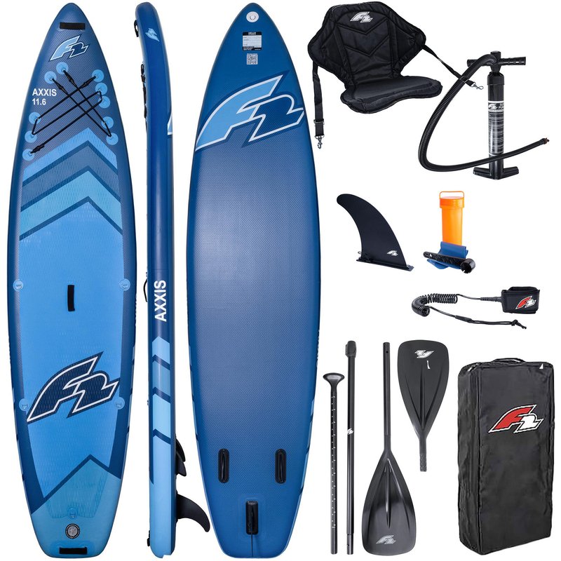 SUP F2 aufblasbares Brett Axxis 11'6“ Marineblau Combo Paddel 2in1 Sitz