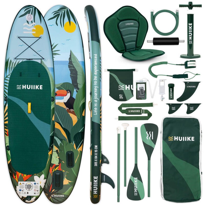 Stand Up Paddling Board Aufblasbar 10’ zum Kajak Umbaubar, bis 130 kg, Grün