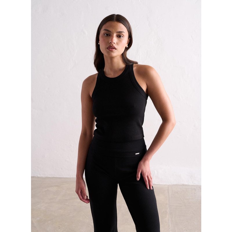 Damen Tanktop Gerippt Lichtgewicht Schwarz