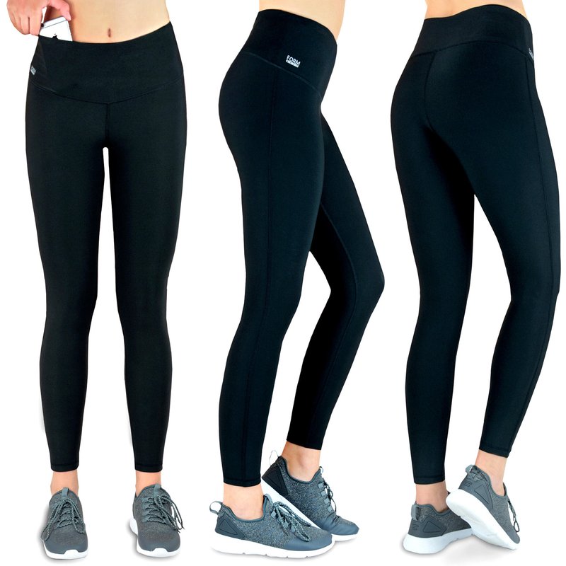 Damen lange Laufhose-Hoher Bund, Atmungsaktiv, mit Handytasche-schwarz