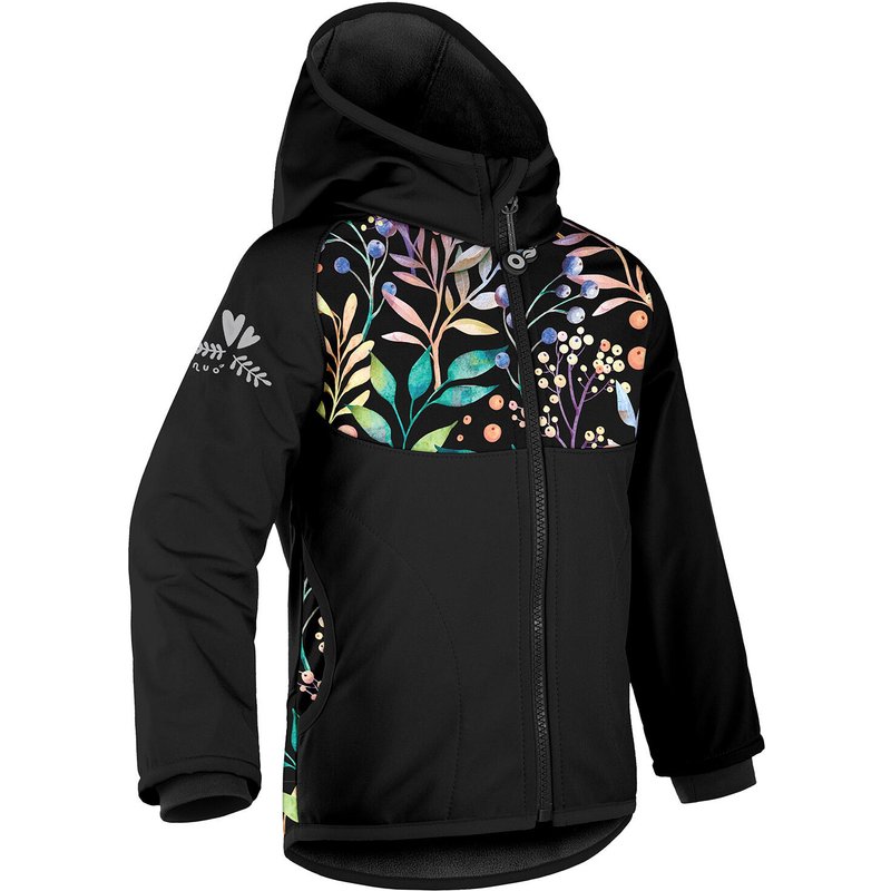 Softshell-Jacke mit Fleece für Kinder Basic, Schwarz, Herbstliche Beeren