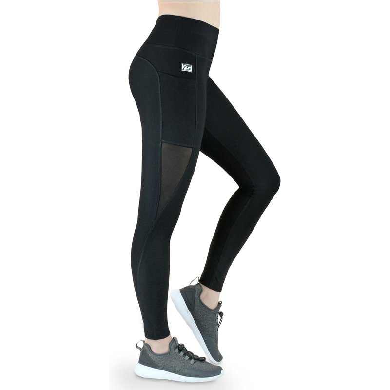 Damen lange Laufhose-Hoher Bund, Atmungsaktiv, mit Handytasche-mesh black