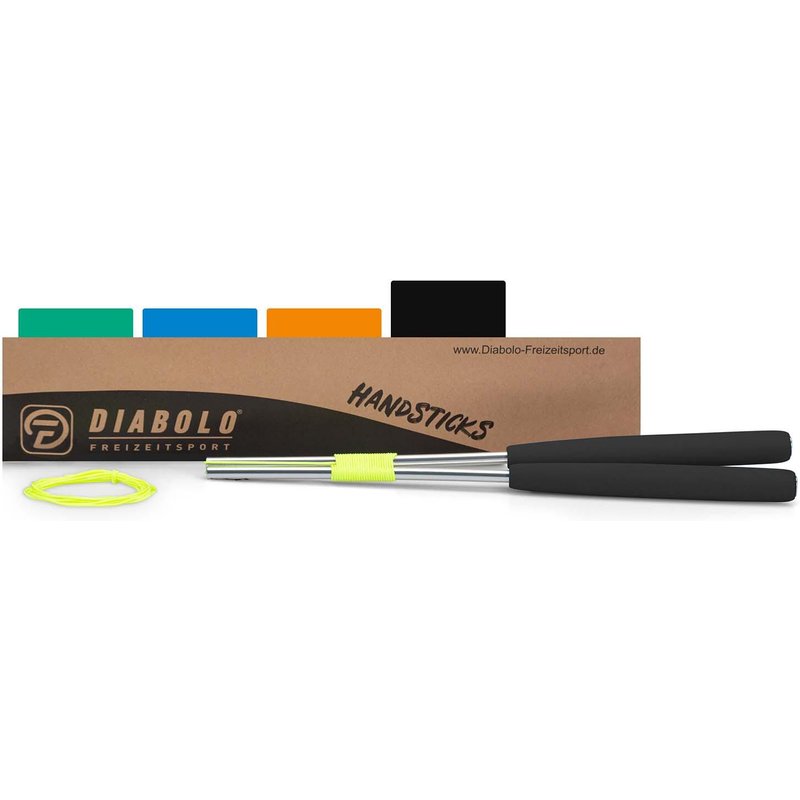 Diabolo Alu-Handstäbe 32cm (schwarz) mit Moosgummi-Griffen, Ersatzschnur (160cm)