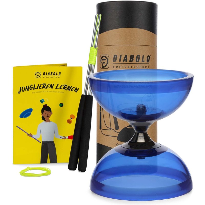 Diabolo Set Pro Clear (blau) mit kugelgelagerter Achse - LED-ready, UV reaktiv