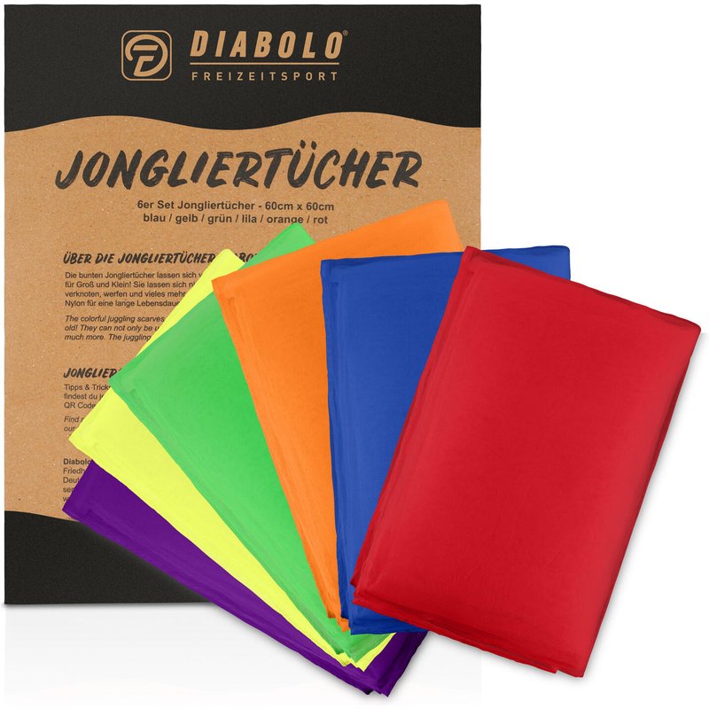 Jongliertücher 6er Set (6 Farben), 60x60cm, Chiffontücher aus 100% Nylon