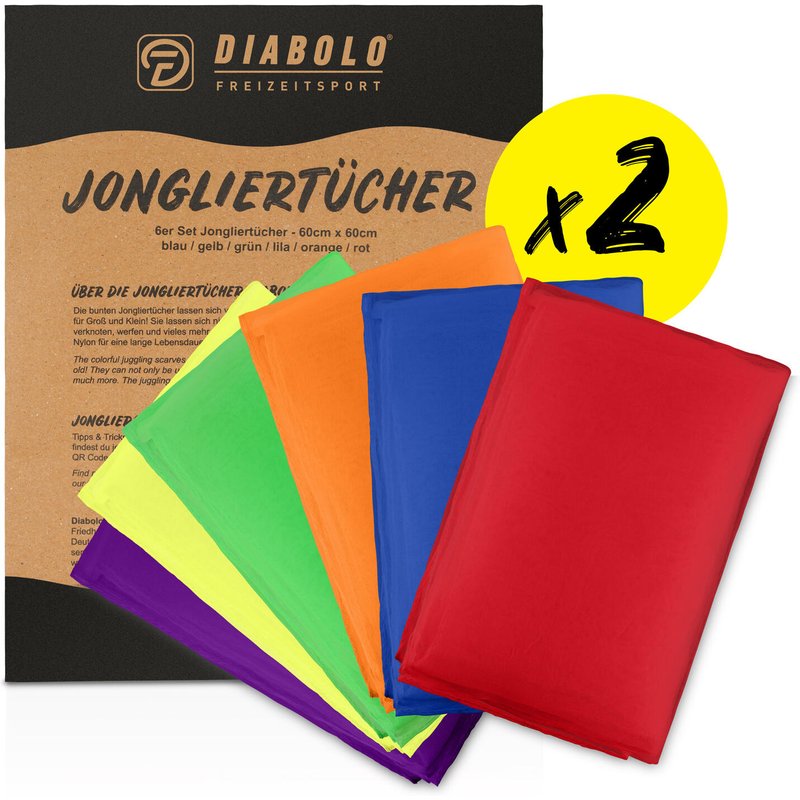 Jongliertücher 12er Set (6 Farben), 60x60cm, Chiffontücher aus 100% Nylon