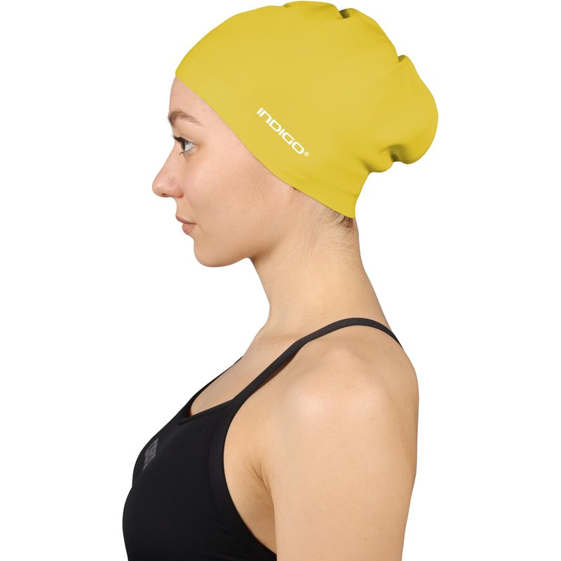 Badekappe Schwimmen für lange Haare aus Silikon INDIGO