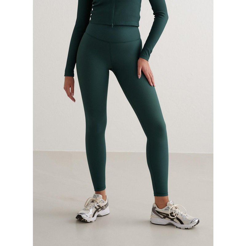 Damen Leggings Gerippt Schnelltrocknend Dunkelgrün