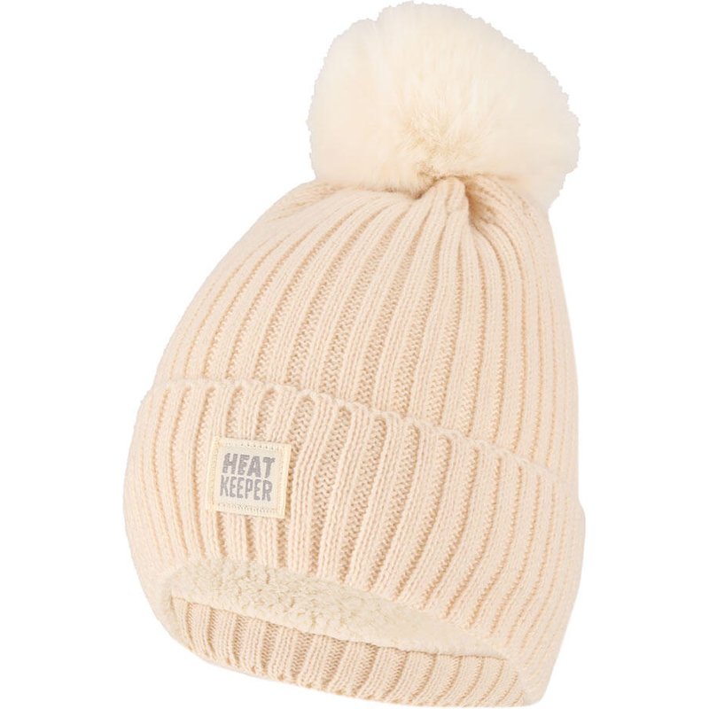 Thermomütze mit Bommel Damen Off White