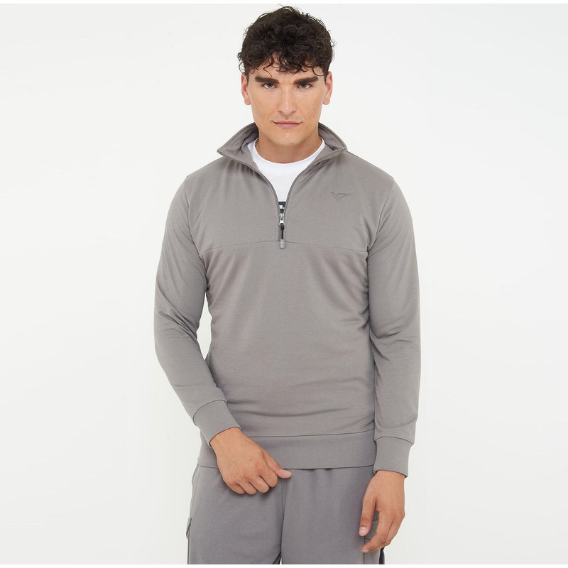 Sport-Sweatshirt aus Baumwolle F CLUB Halb-Zip dunkelgrau