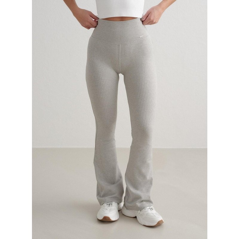 Damen Tights Gerippt Nahtlos Hochbund squat proof Schlaghose Kurz Graumeliert