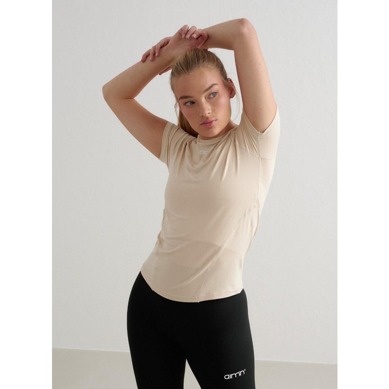 Damen Kurzarmtop Schweißableitend Schnelltrocknend Weich Soft Basic Milchkaffee