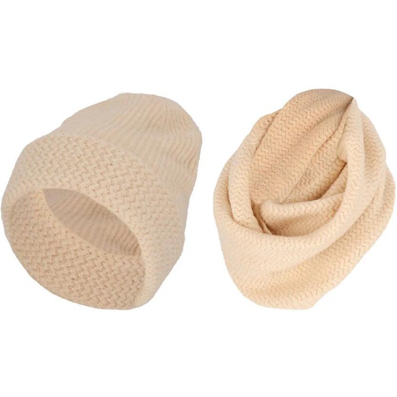 Mütze + Schalkragen Mädchen Wollweißes Winterset Einheitsgröße