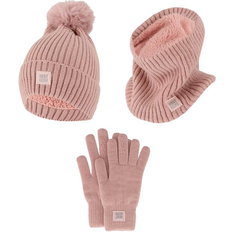 Duroplastische Damen – Handschuhe/Mütze/Halswärmer – Rosa – Einheitsgröße