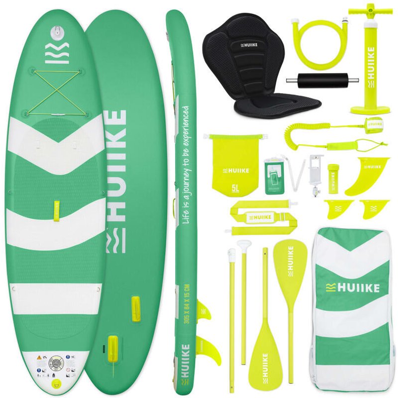 Stand Up Paddling Board Aufblasbar 10’ zum Kajak Umbaubar, bis 130 kg, Grün