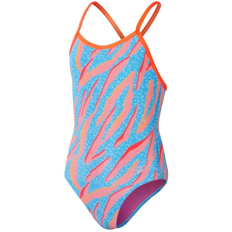 Speedo Mädchen Allover Digital Vback Badeanzug - Kiki Pink/Picton Blue/Siren Red