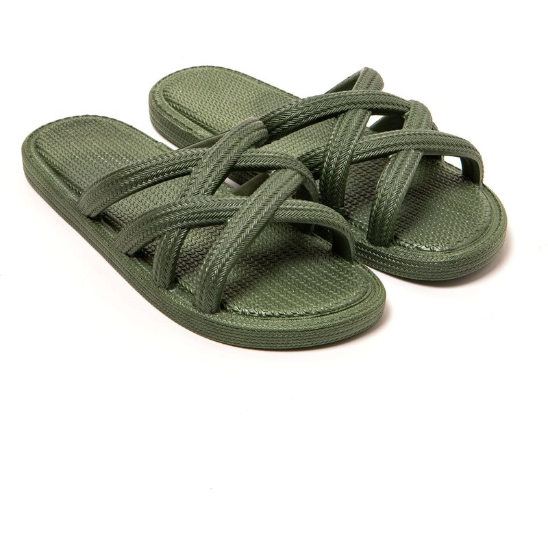Sandalen Damen Brasileras Militärgrün mit Gummisohle