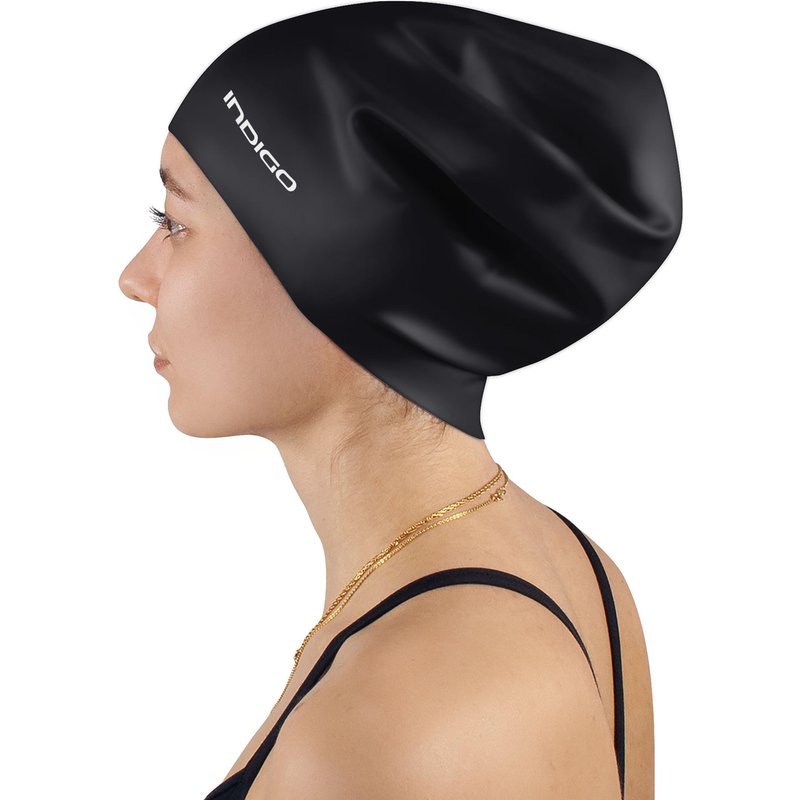 Badekappe Schwimmen extra groß für lange Haare INDIGO