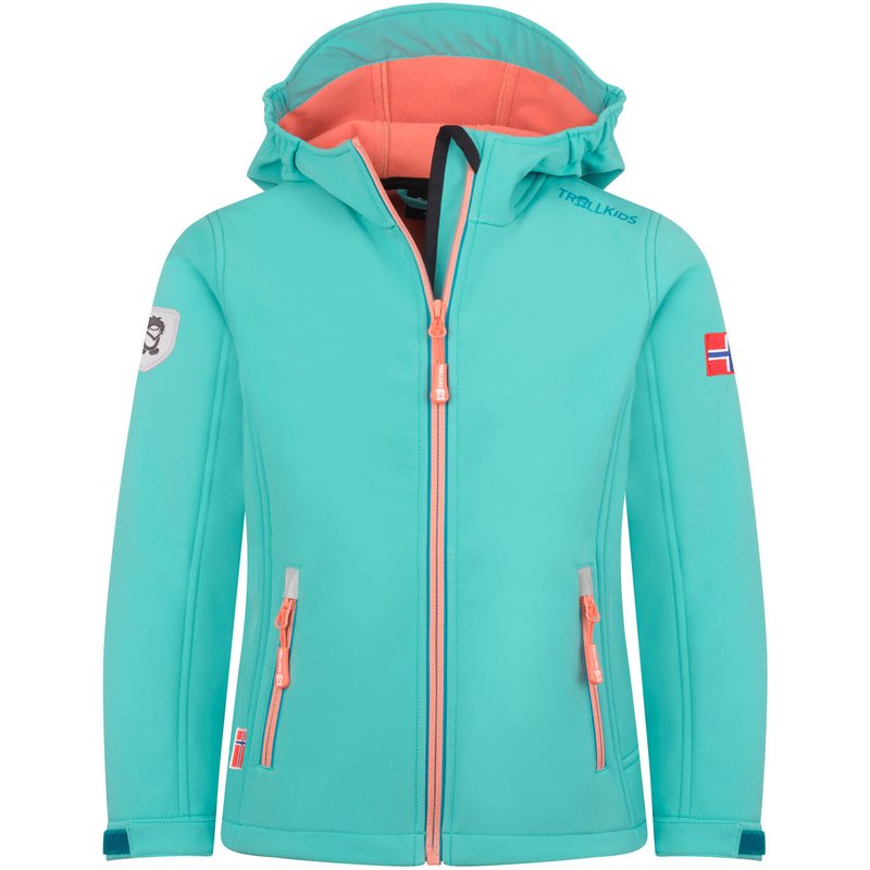 Mädchen Softshelljacke Trollfjord Aqua Nebel/Hafenblau/milder Pfirsich