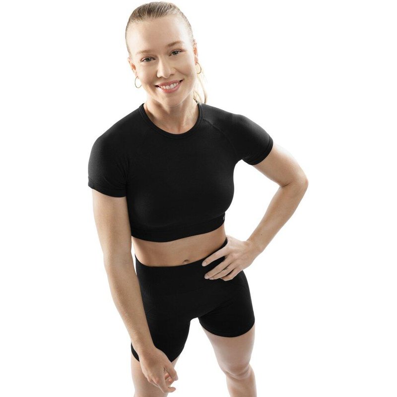 Women Fitness 's seamless short sleeve sports crop top Attitude Black