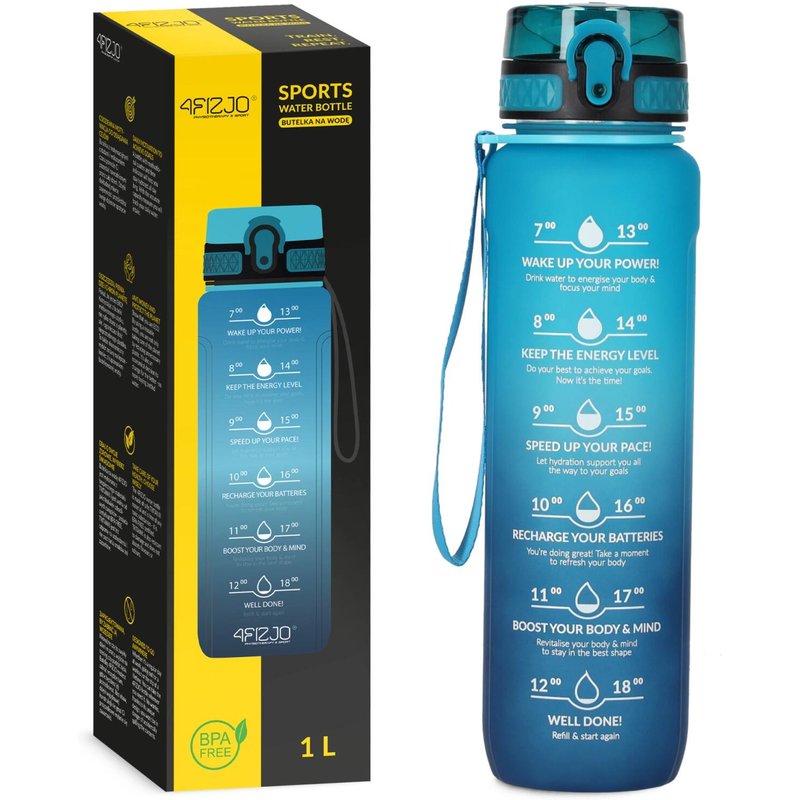 Trinkflasche 1000ml Sportflasche BPA-frei Auslauffest Fitness 4FIZJO