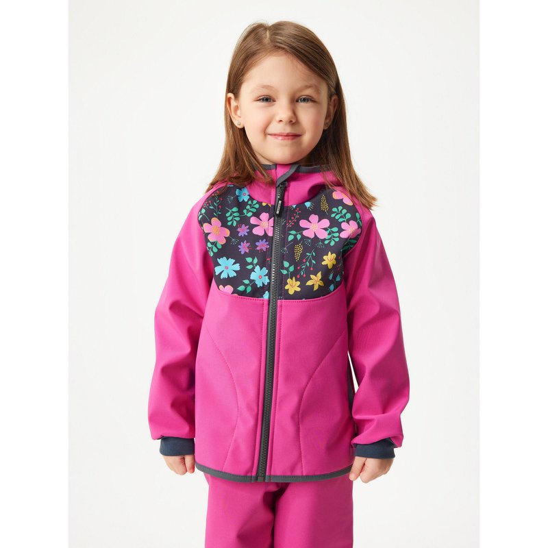 Softshell-Jacke mit Fleece für Kinder Basic, Fuchsia, Blumen