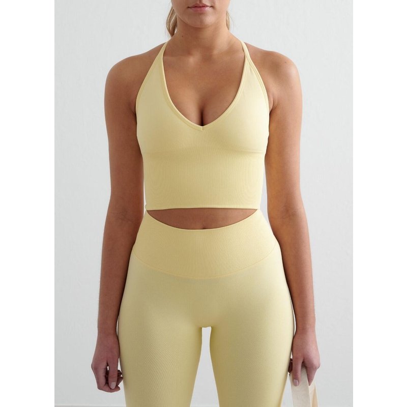 Damen Sport-BH Nahtlos Überkreuzter Rücken Herausnehmbare Einlagen Shape Gelb