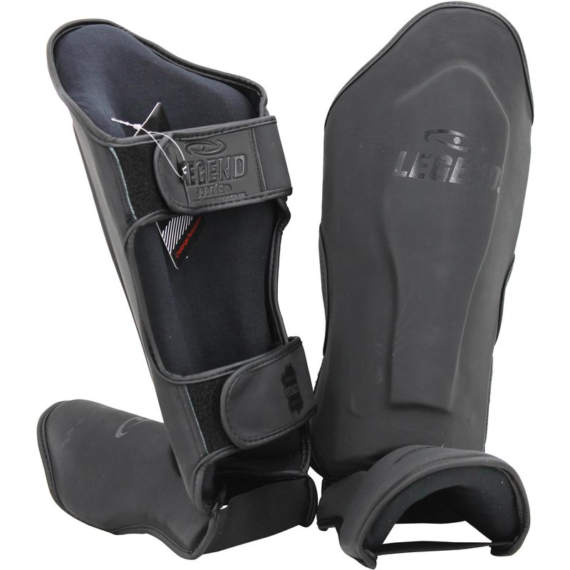 Schienbeinschoner Kickboxen Leder PRO Mattschwarz